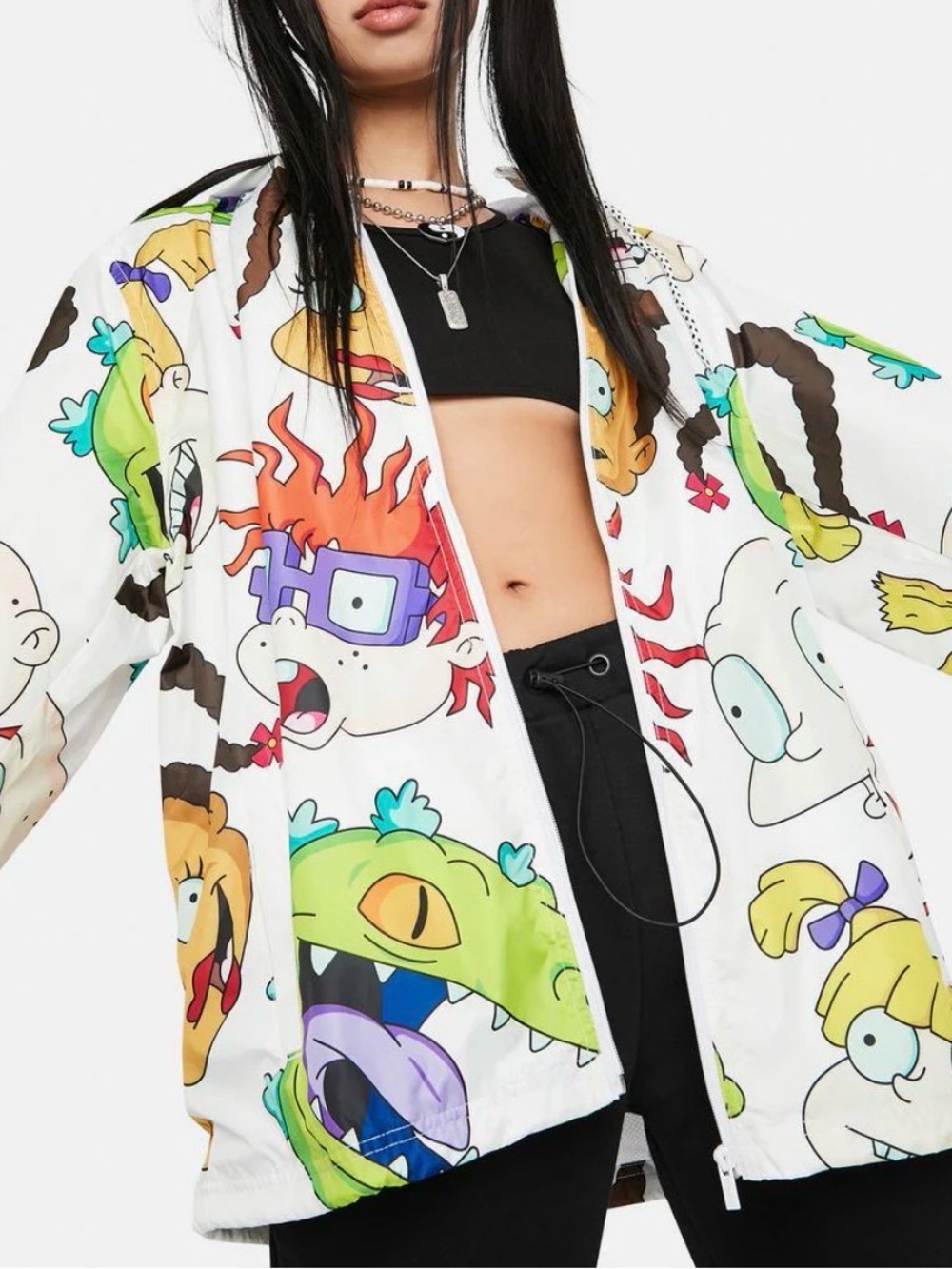 Members Only White Cartoon-Print Hooded Bomber Jacket